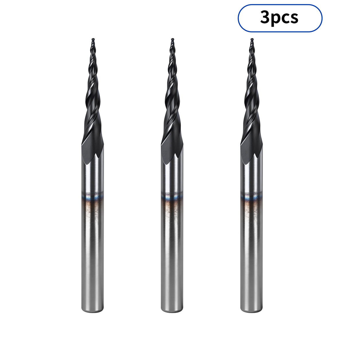 Twotrees Solid Carbide 2 Flute Spiral Tapered Ball Nose End Mill Set 3PCS