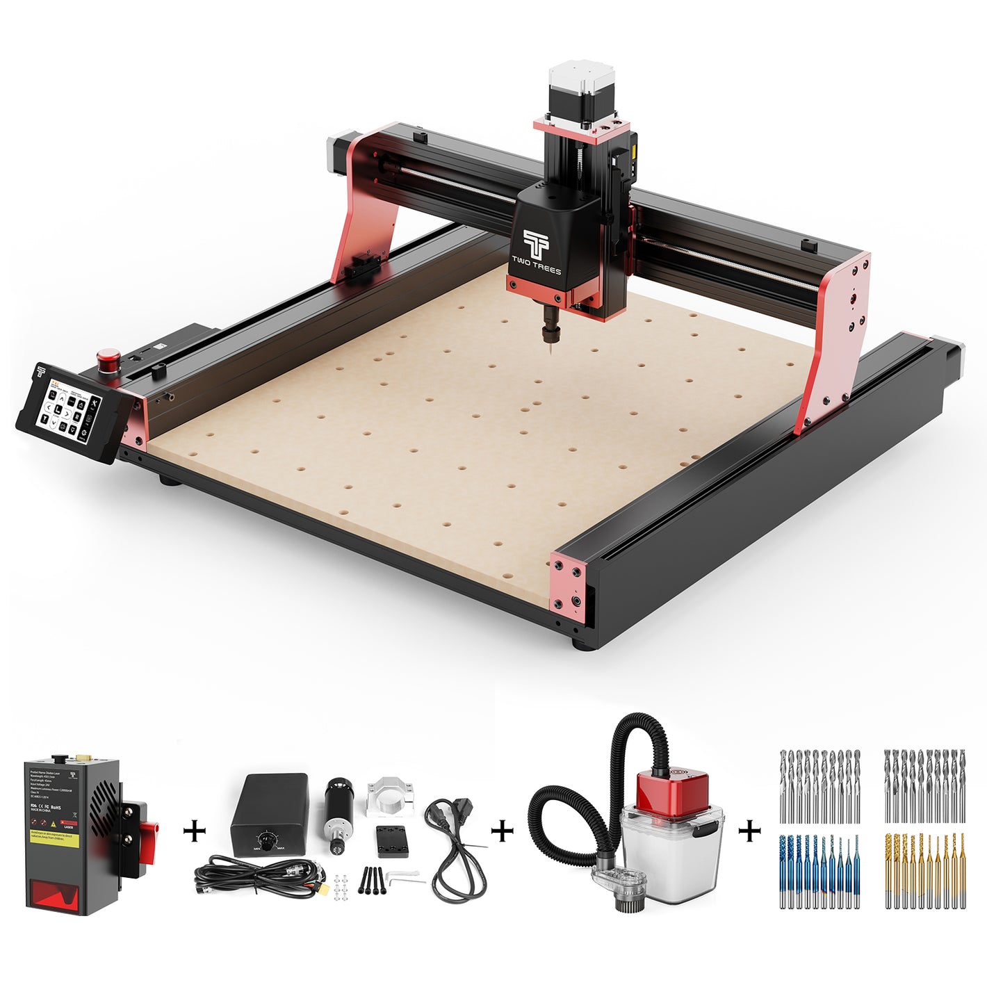 Twotrees TTC450 PRO CNC Router Machine + TC20 Laser Module + 500W Motor + Vacuum Cleaner  +End Mills